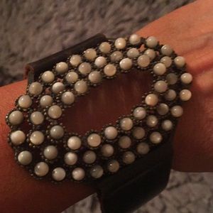 Custom real leather pearl meta snap cuff